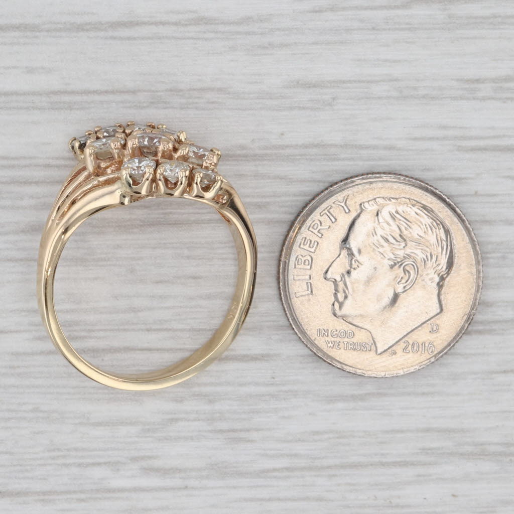 0.90ctw Diamond Bypass Ring 10k Yellow Gold Size 6.5 Cluster