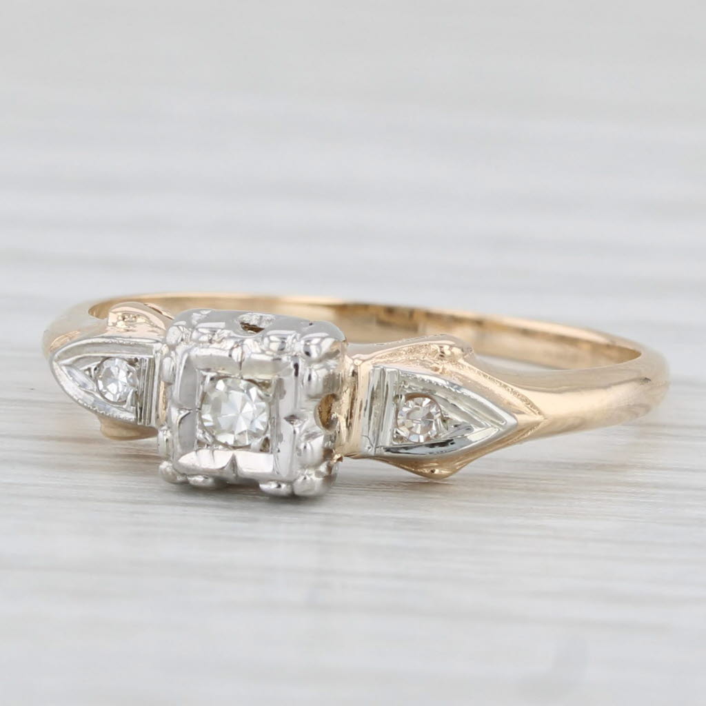 Light Gray Vintage Diamond Engagement Ring 14k Yellow Gold Size 6.25