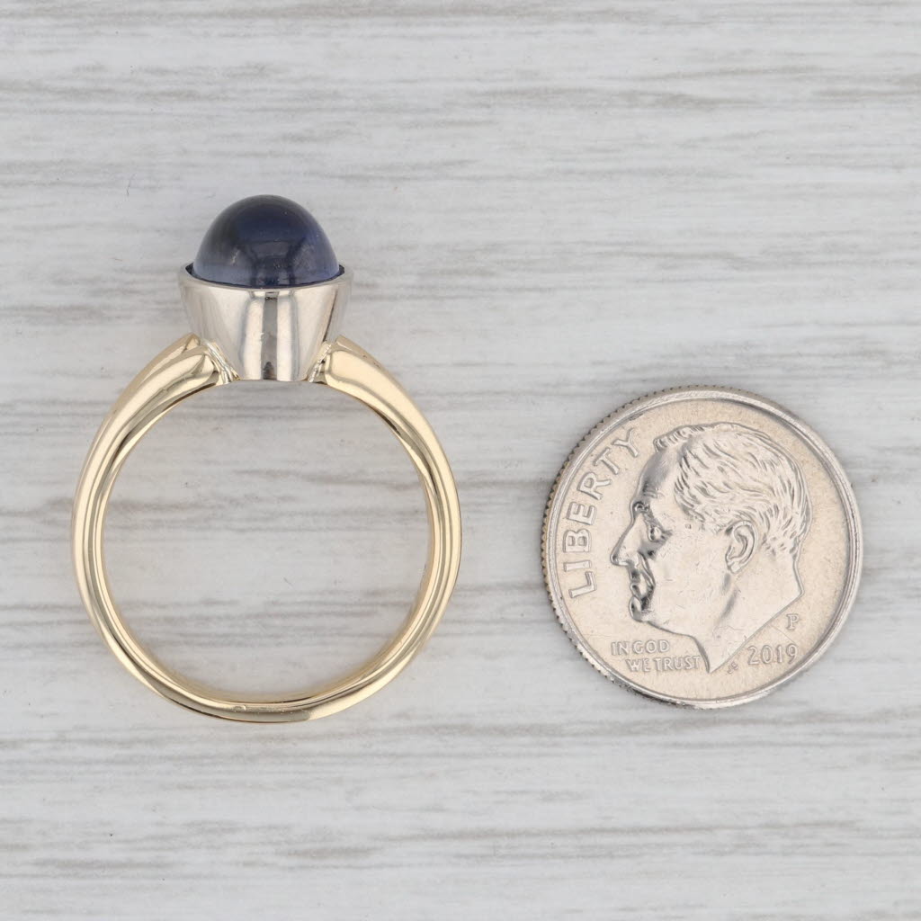 Gray Lab Created Sapphire Ring 14k Yellow Gold Oval Cabochon Solitaire Size 7.5