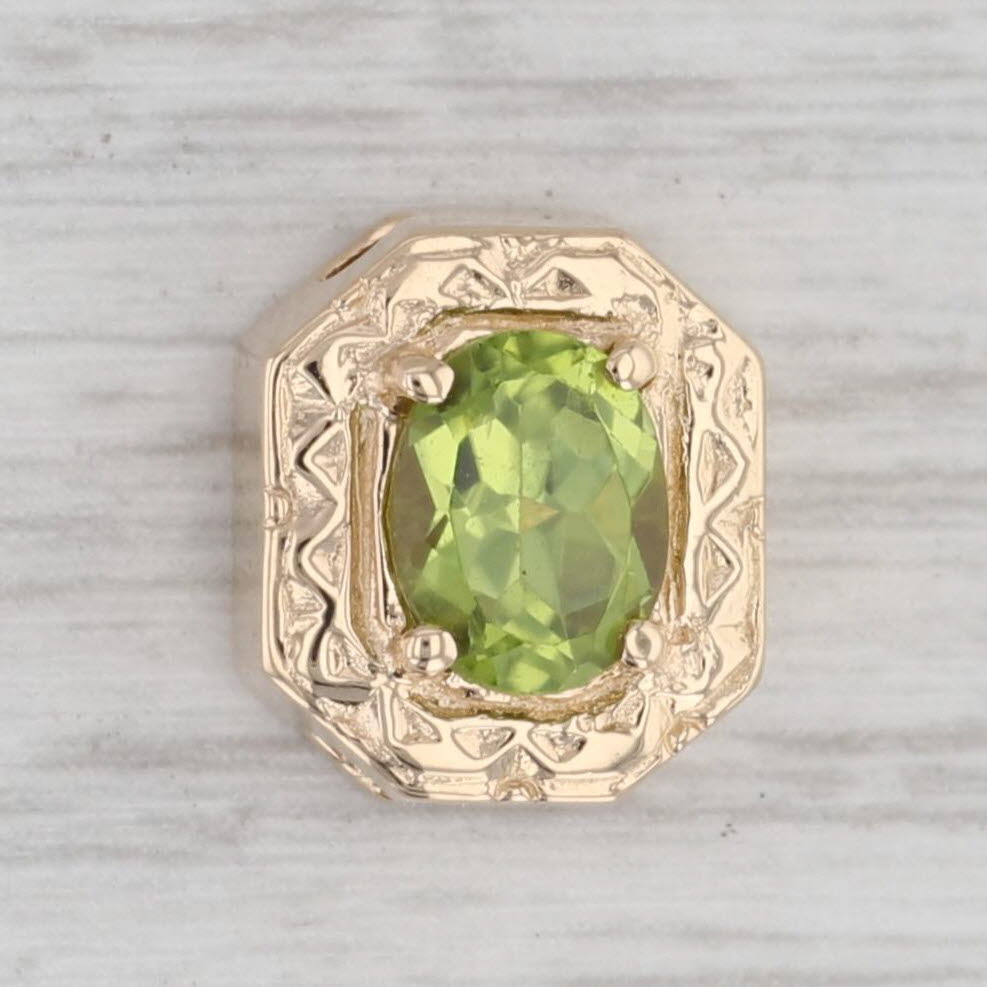 Gray 3.60ct Oval Peridot Slide Charm 14k Yellow Gold Vintage Goldman Kobler