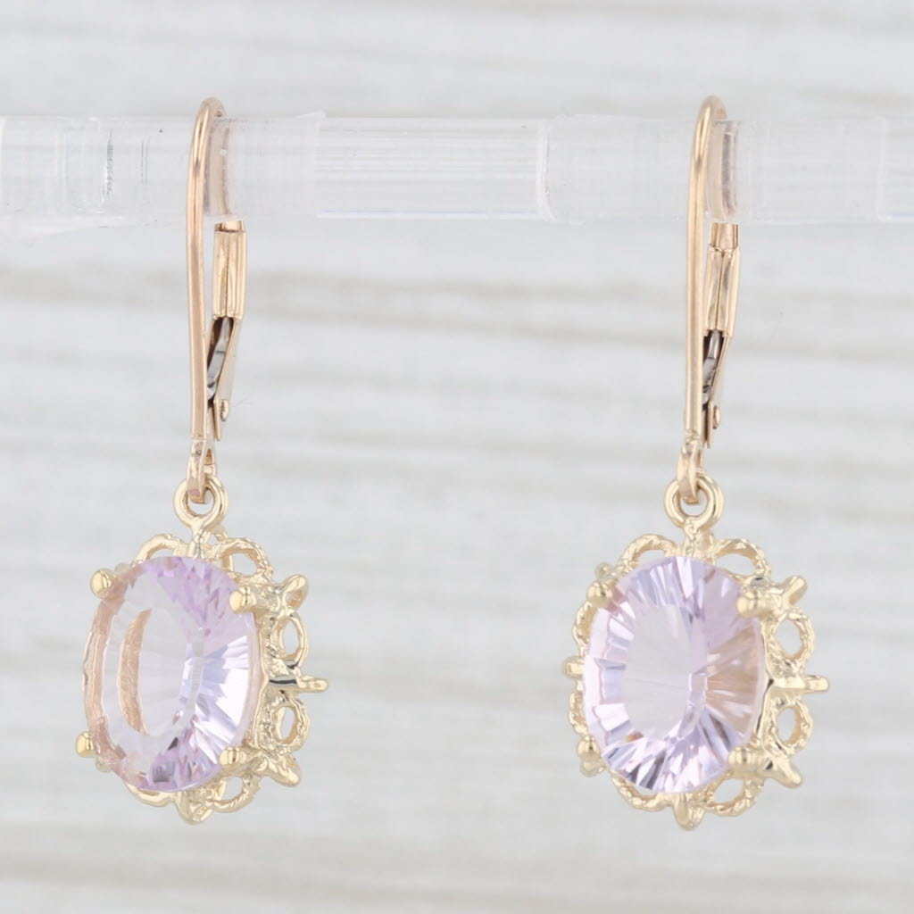 Light Gray 3.20ctw Light Purple Amethyst Dangle Earrings 10k Yellow Gold Lever Backs