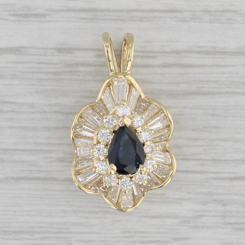 Gray 2.13ctw Blue Sapphire Diamond Pendant 18k Yellow Gold