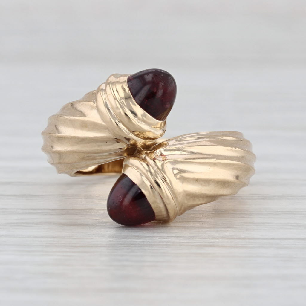 Garnet Cabochons Bypass Ring 14k Yellow Gold Size 5.75