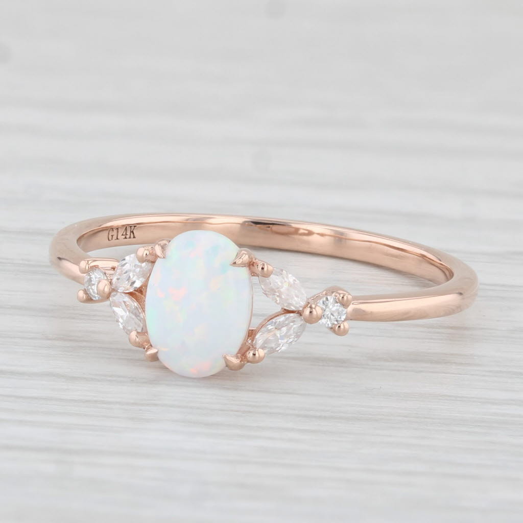 Light Gray Oval Lab Created Opal Cubic Zirconia Ring 14k Rose Gold Size 8.25