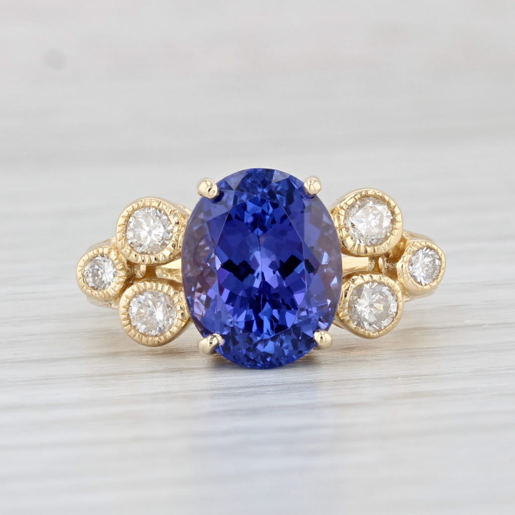 Light Gray 5.64ctw Oval Tanzanite Diamond Ring 18k Yellow Gold Size 6.5