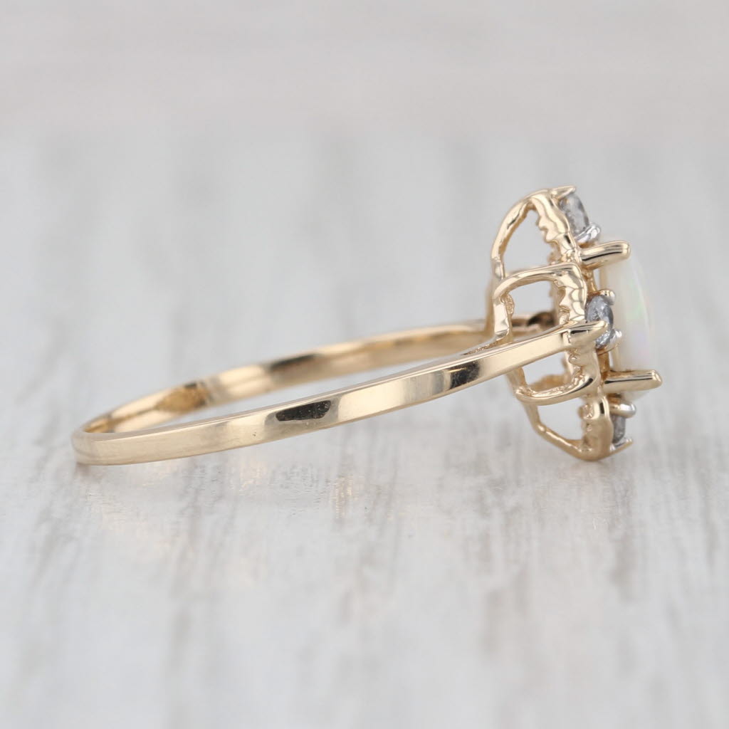 Round Cabochon Opal Cubic Zirconia Ring 10k Yellow Gold Size 8