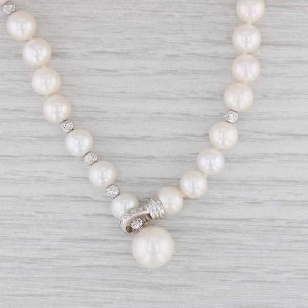 Light Gray New Diamond Cultured Pearl Strand Drop Pendant Necklace 18k White Gold 17.75"