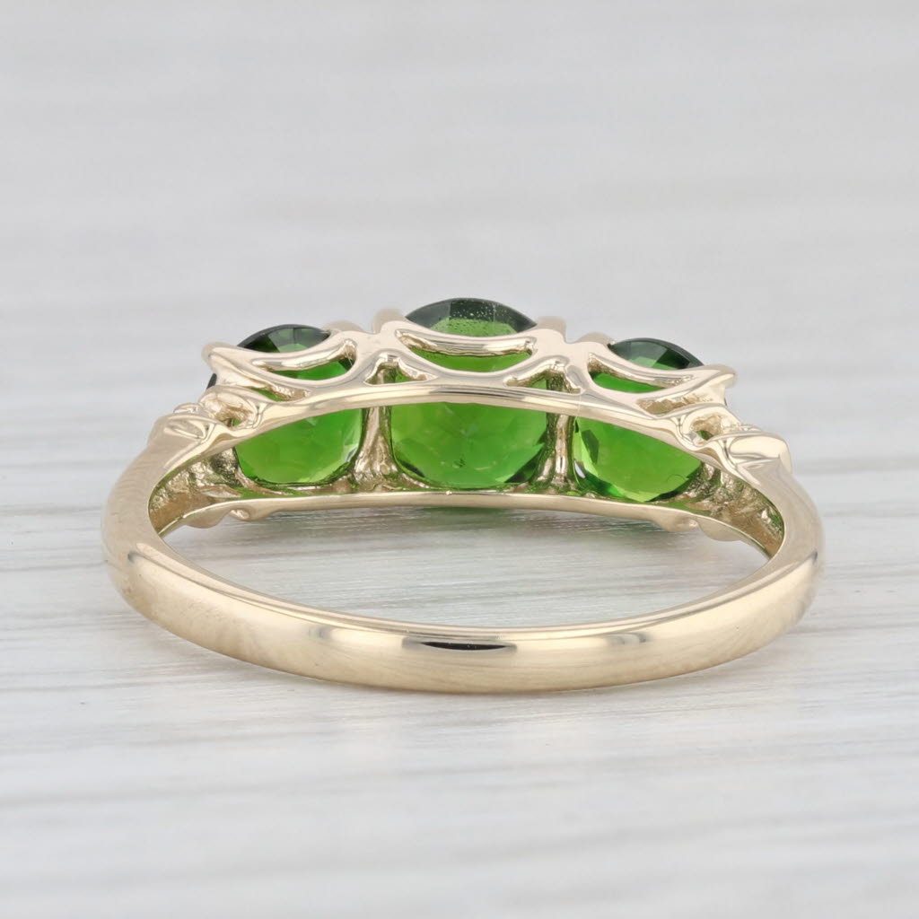 Light Gray 1.80ctw Green Chrome Diopside 3-Stone Ring 10k Yellow Gold Sz 7 Diamond Accents