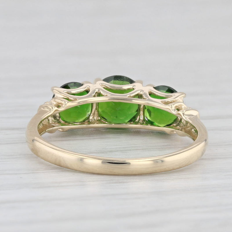 1.80ctw Green Chrome Diopside 3-Stone Ring 10k Yellow Gold Sz 7 Diamond Accents