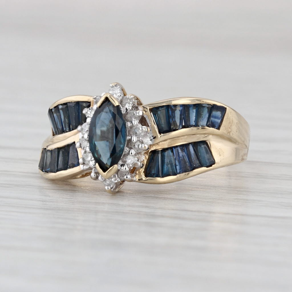 1.07ctw Marquise Blue Sapphire Diamond Halo Ring 10k Yellow Gold Size 7.25