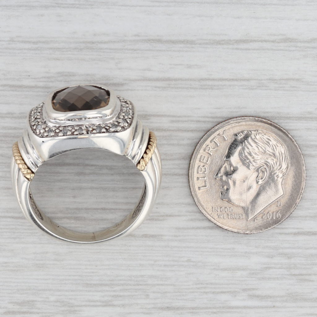 Gray 4.60ct Smoky Quartz Diamond Halo Ring Sterling Silver Size 6.5 Cocktail