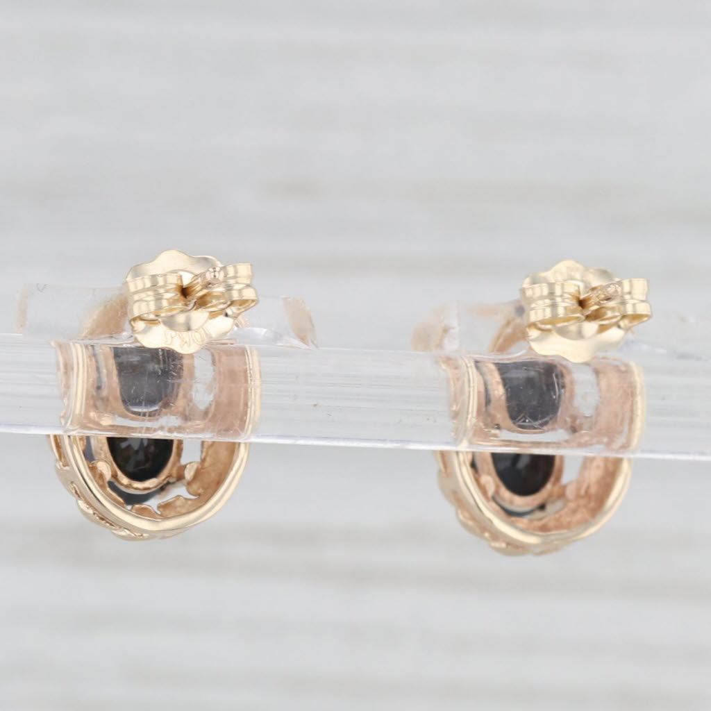 Light Gray 1ctw Blue Sapphire Stud Earrings 10k Yellow Gold Oval Solitaires