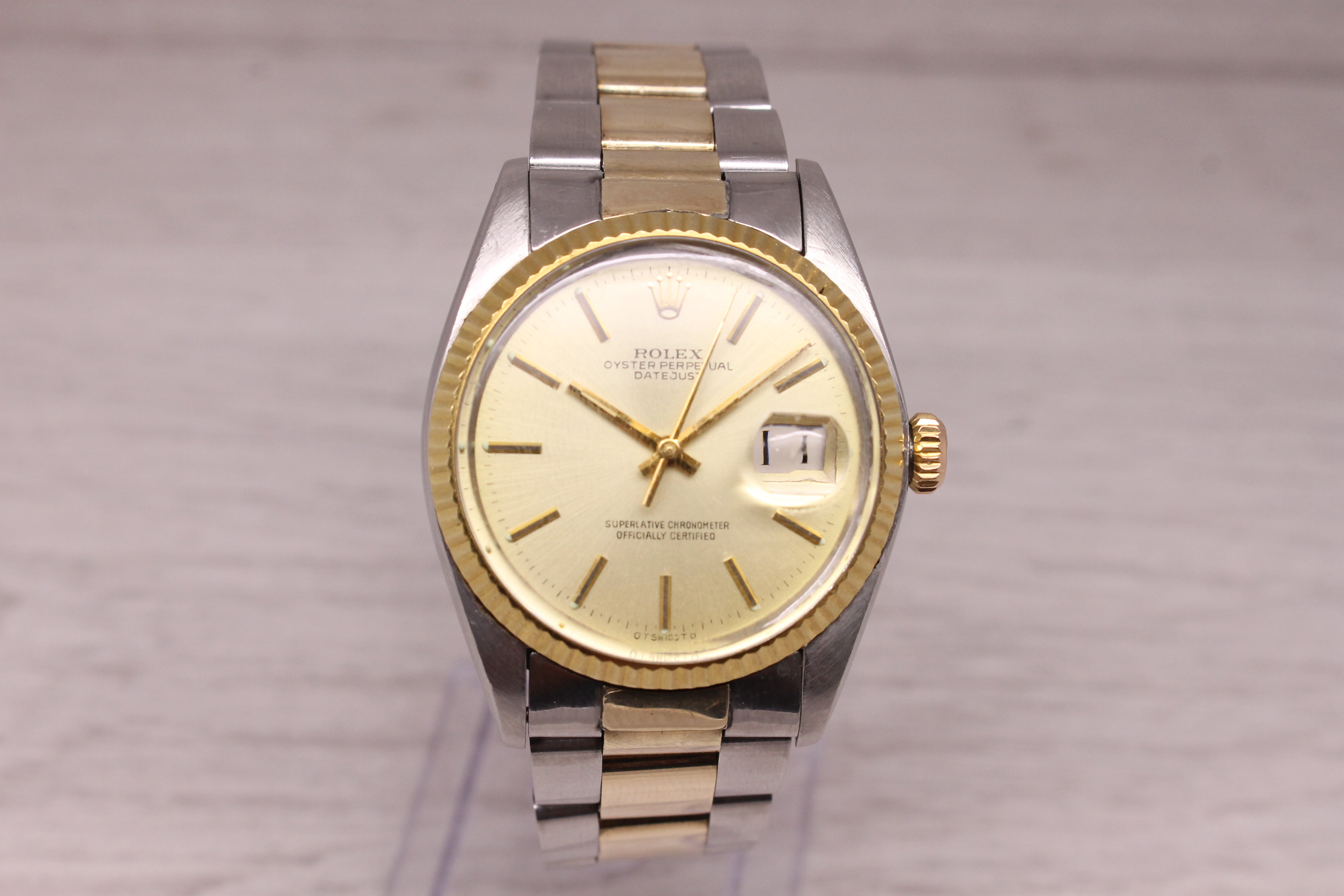 Dark Gray Vintage 1978 Rolex Datejust 16000 Mens Steel & 14k Gold Watch Oyster Sigma Dial