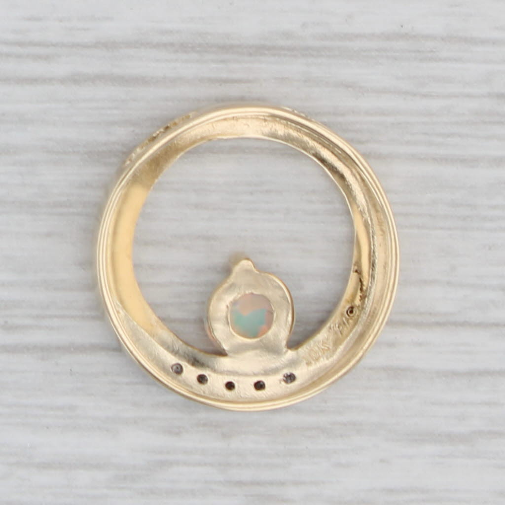 Gray Lab Created Opal Diamond Circle Pendant 10k Yellow Gold Floating Drop