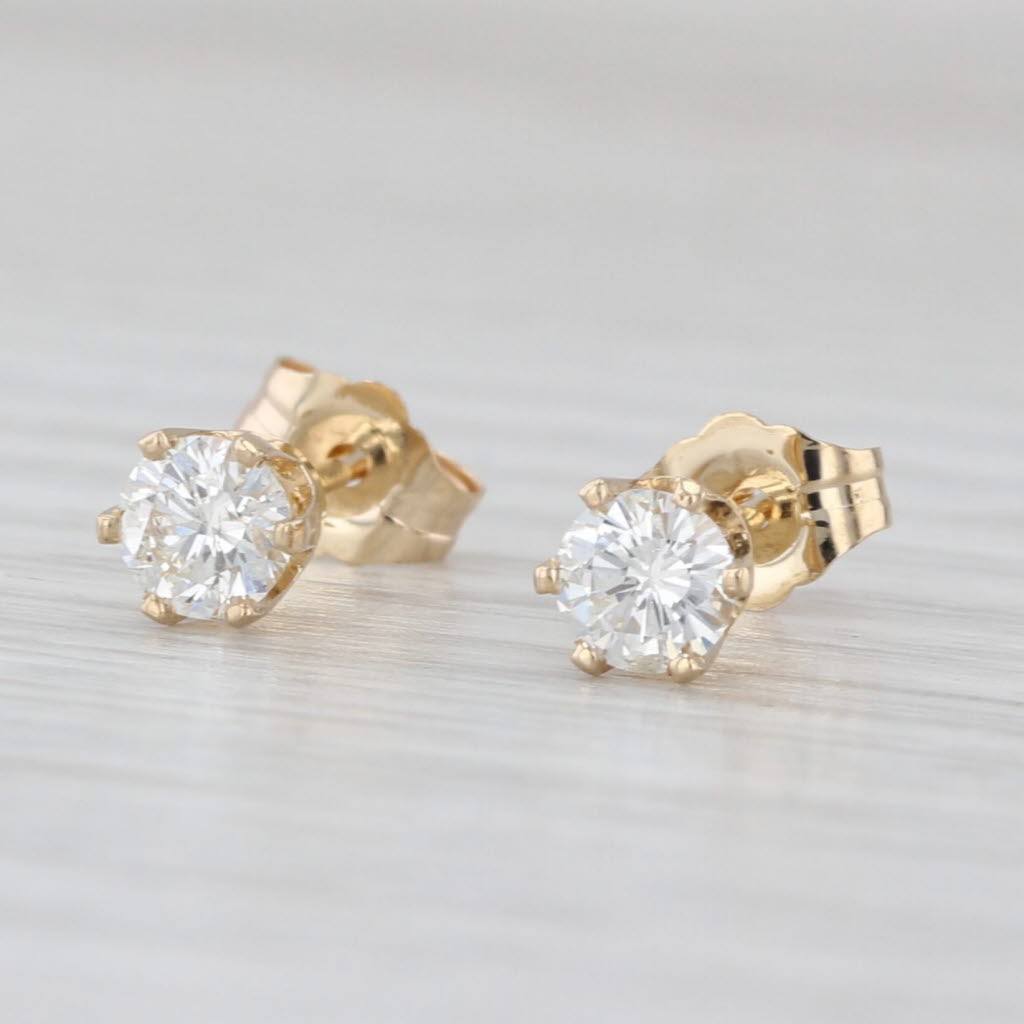 0.52ctw Diamond Solitaire Stud Earrings 14k Yellow Gold Round Studs
