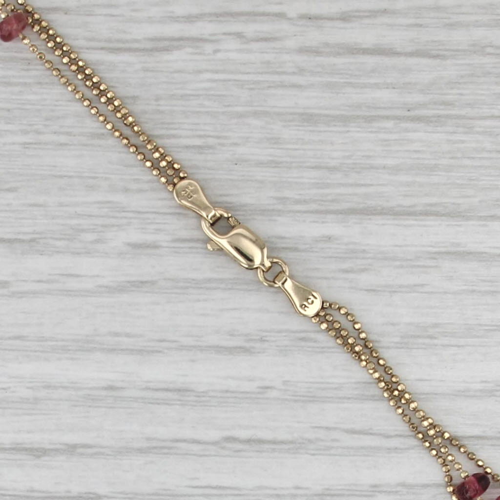 3-Strand Bead Chain Necklace Tourmaline Stations 14k Yellow Gold 17"