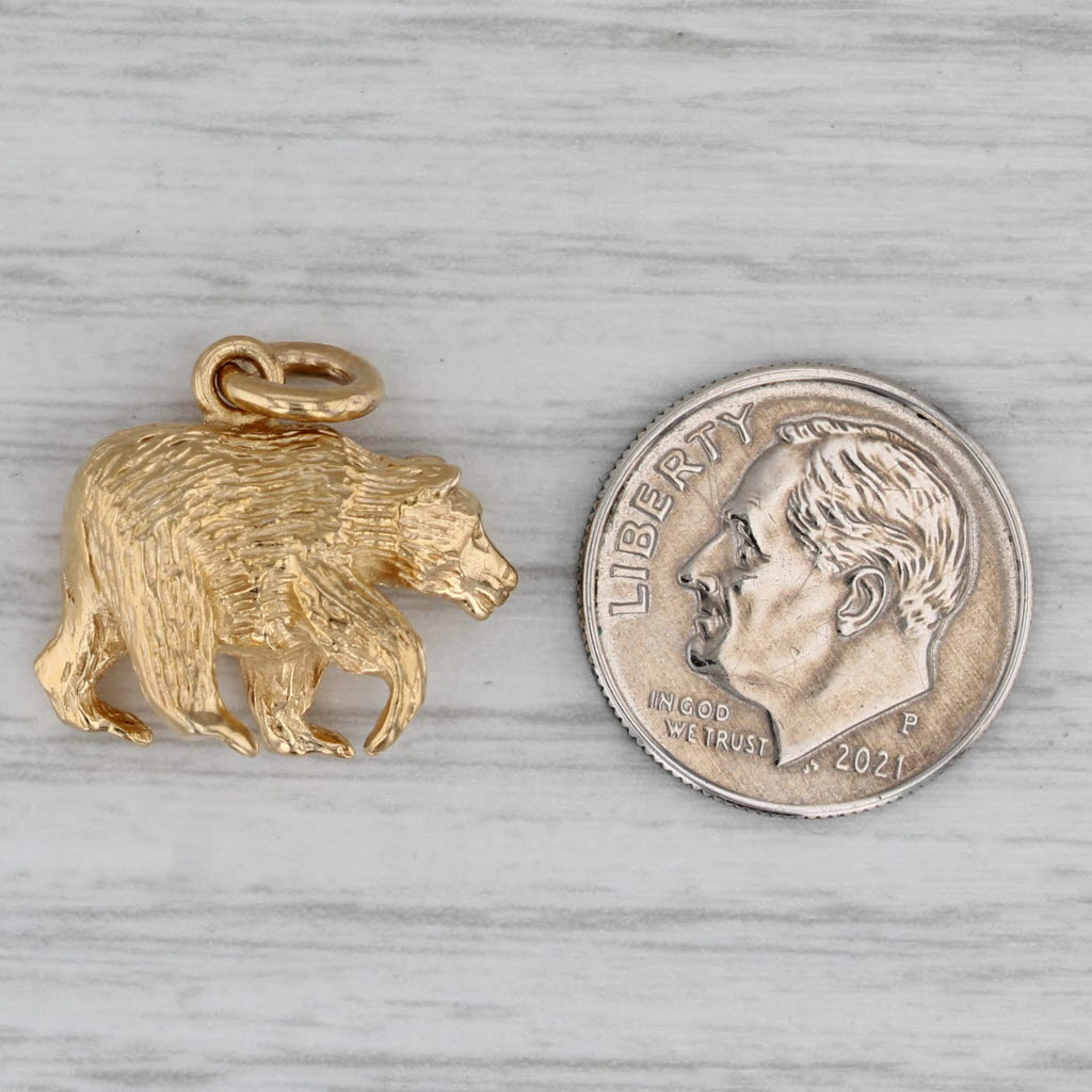 Gray Bear Souvenir Charm 10k Yellow Gold 3D Figural Figurine Pendant