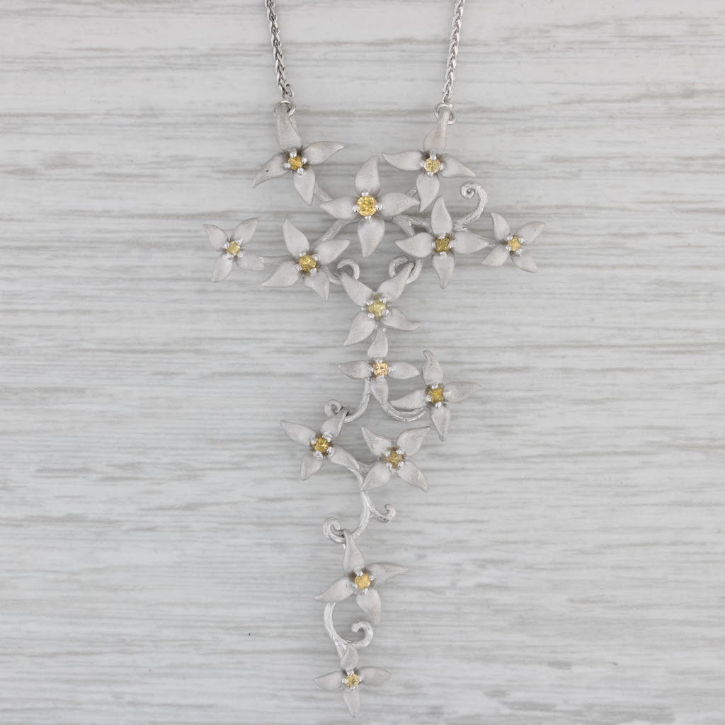 Galatea 0.40ctw Yellow Sapphire Flower Pendant 14k Gold 17.75" Wheat Chain