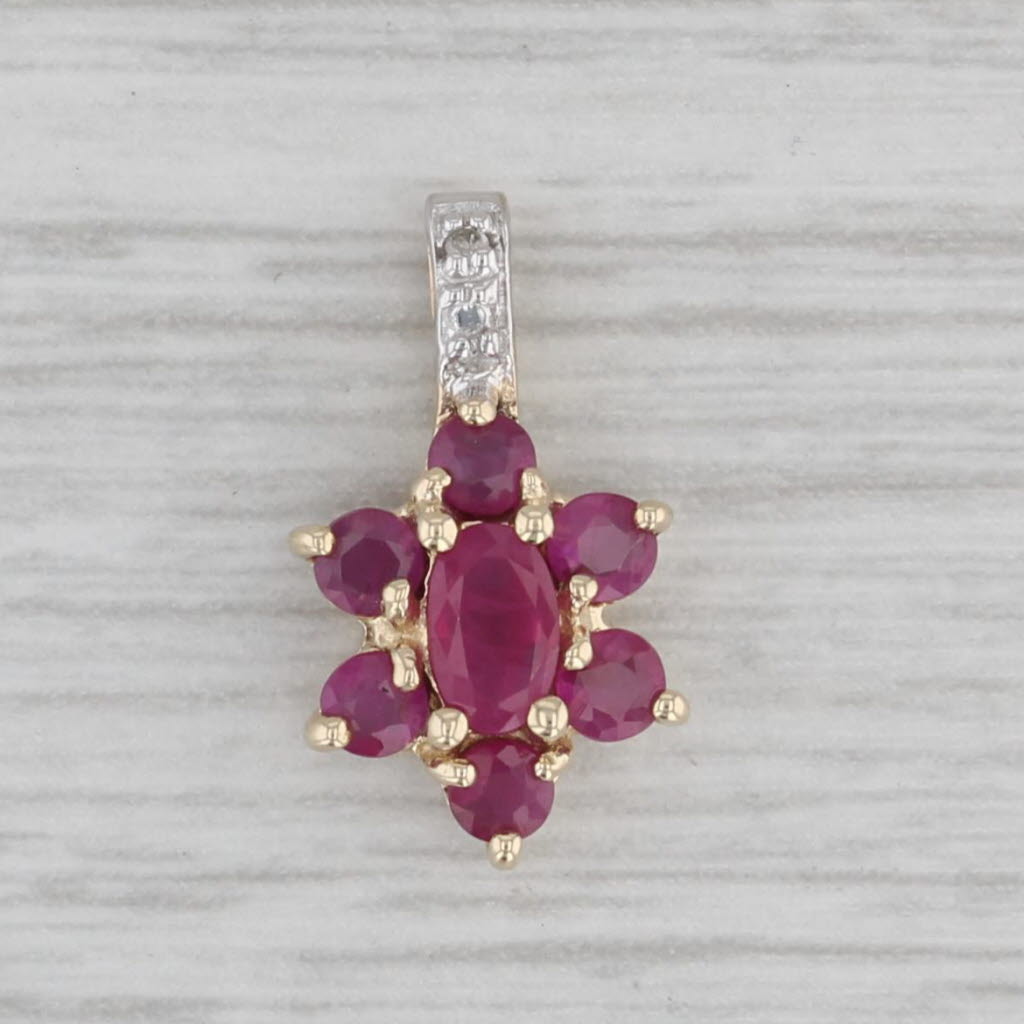 Gray 0.85ctw Ruby Cluster Pendant 10k Yellow Gold Diamond Accents