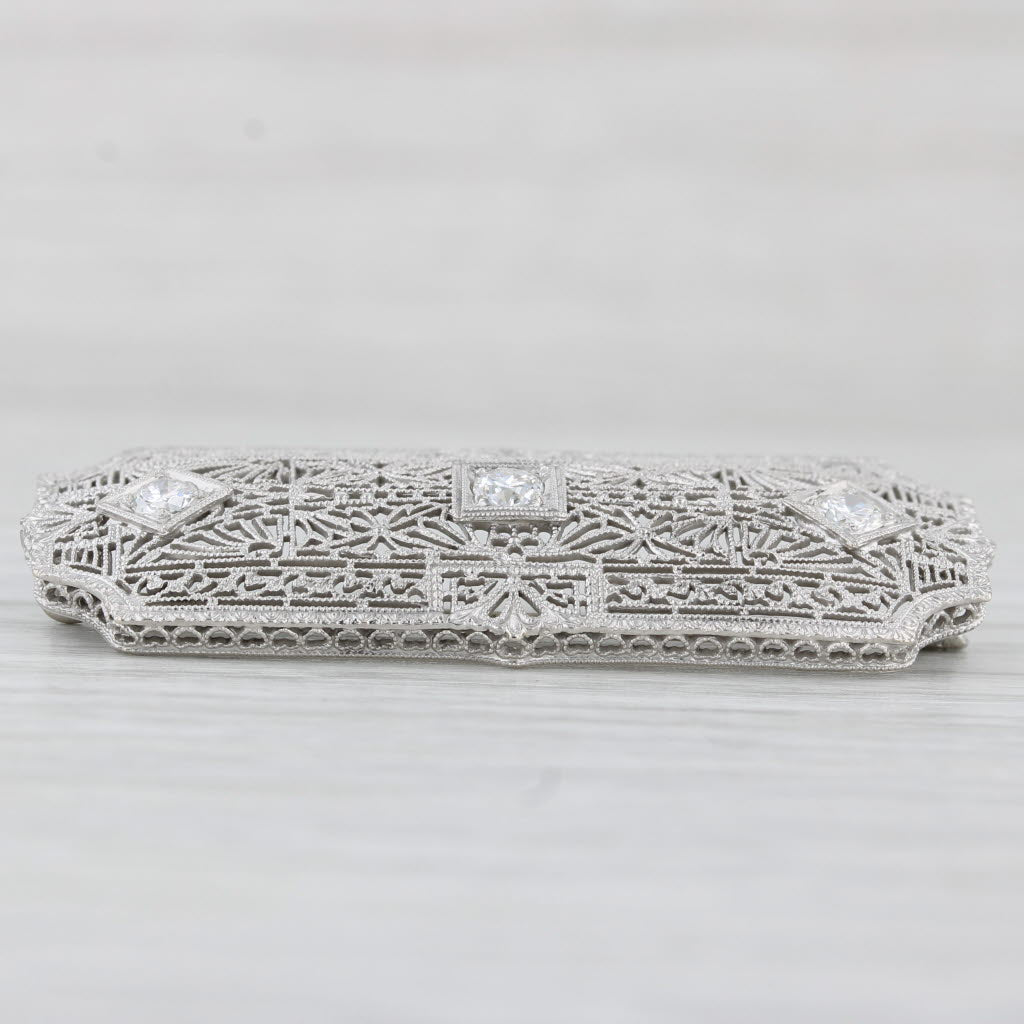 Light Gray 0.41ctw Diamond Filigree Brooch 14k Gold Platinum Vintage Art Deco Pin