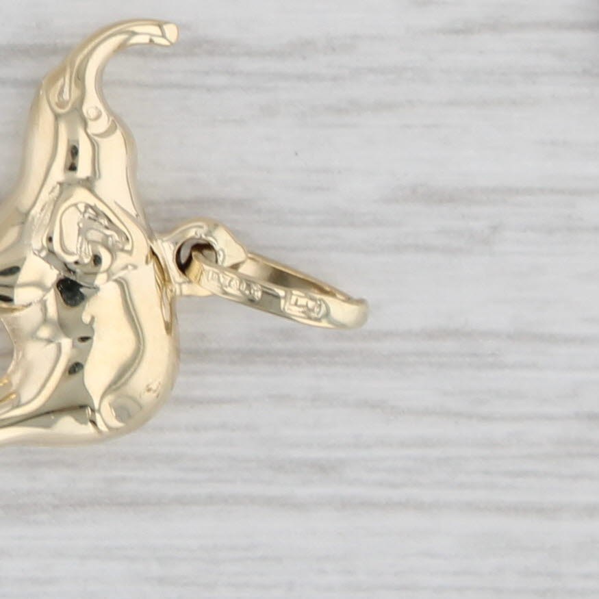 Light Gray Little Elephant Charm 14k Yellow Gold Good Luck Pendant Animal Jewelry