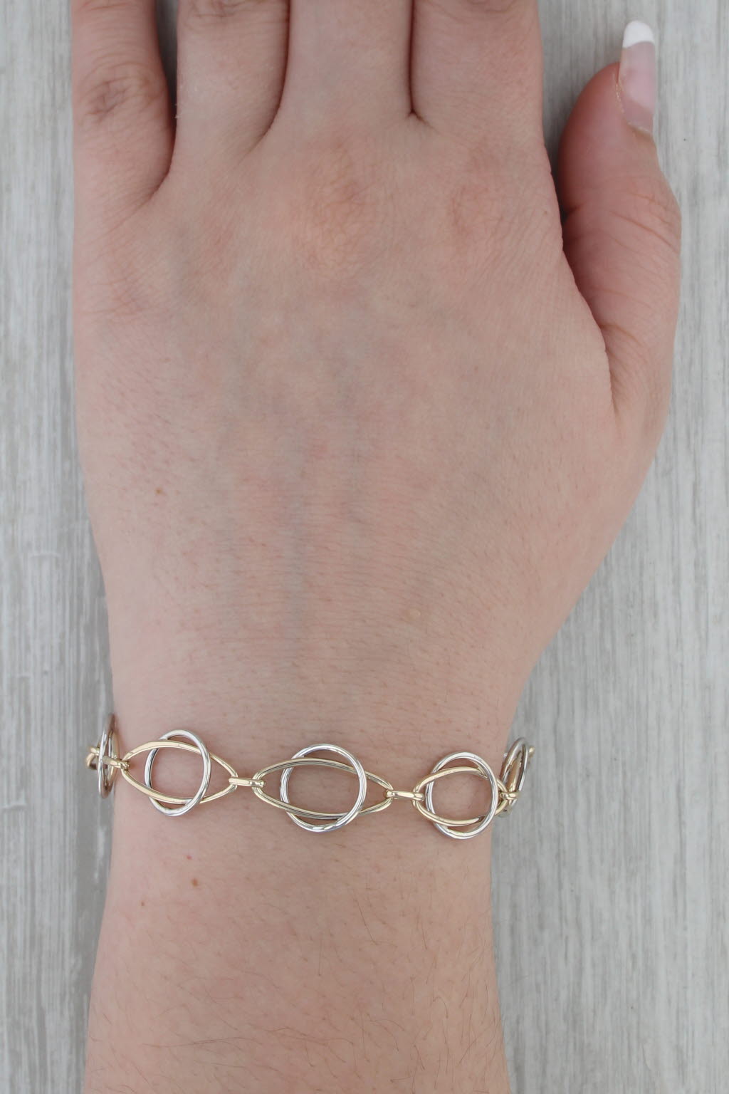 7.25" Circle Marquise Link Bracelet 14k Yellow White Gold12.7mm