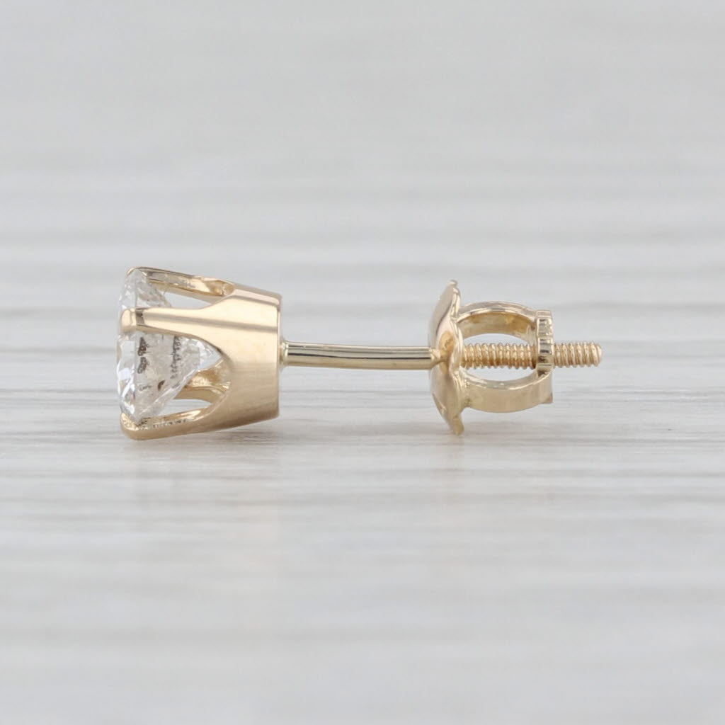 0.41ct Single Diamond Stud Earring 14k Yellow Gold Round Solitaire Screw Back
