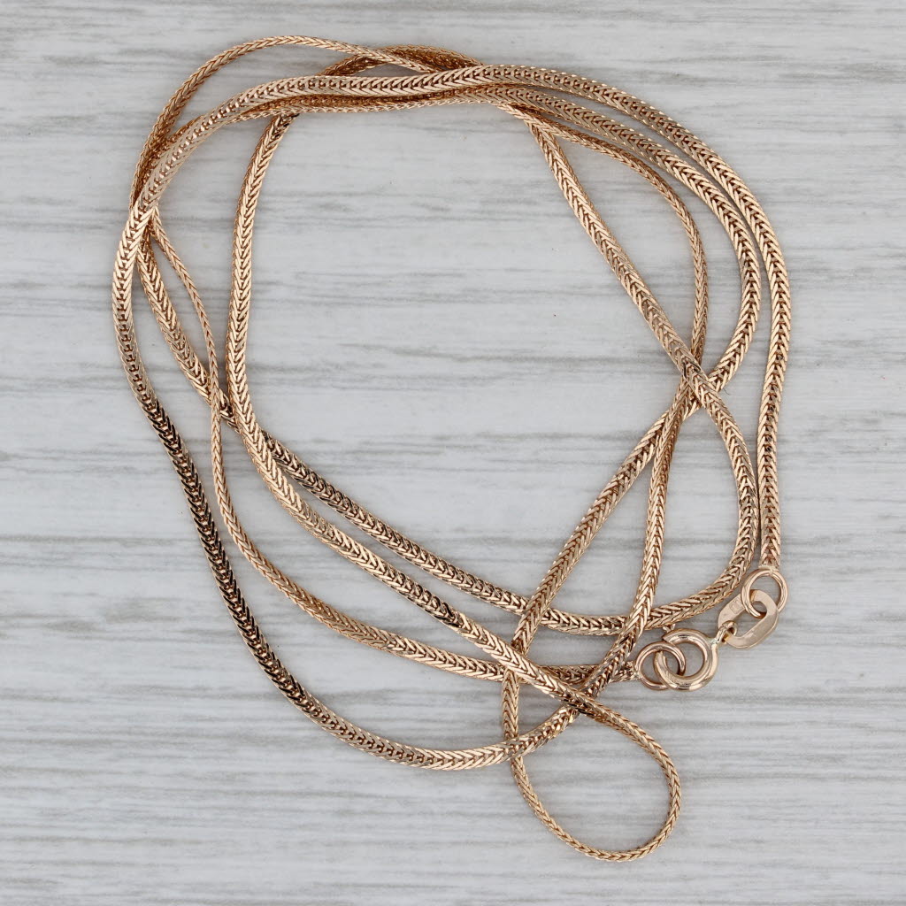 Gray Wheat Chain Necklace 14k Rose Gold 24.25" 1.4mm