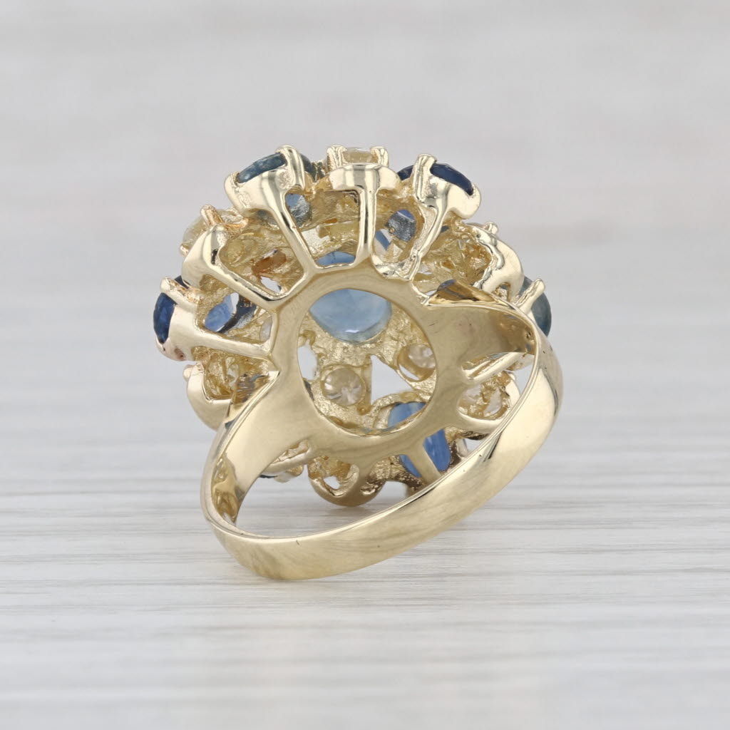 3.77ctw Blue Sapphire Diamond Cluster Ring 14k Yellow Gold Size 7 Cocktail