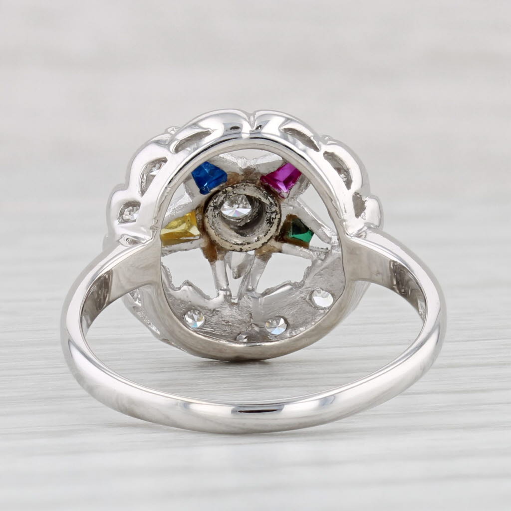 Light Gray Order Eastern Star Ring 14k Gold Diamond Lab Created Gemstones Masonic OES