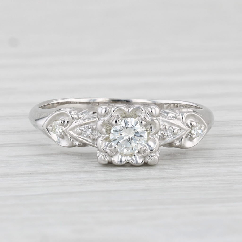 Light Gray Vintage 0.18ctw Diamond Engagement Ring 14k White Gold Size 5.75