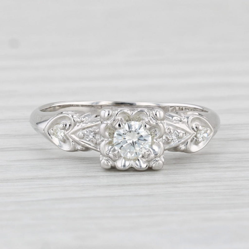 Vintage 0.18ctw Diamond Engagement Ring 14k White Gold Size 5.75