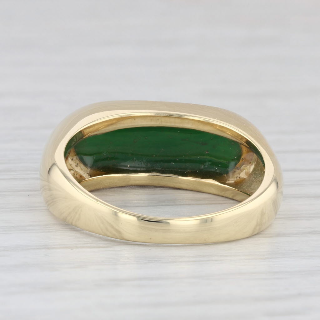 Light Gray Green Jadeite Jade Ring 18k Yellow Gold Size 9.75 Oval Cabochon Solitaire