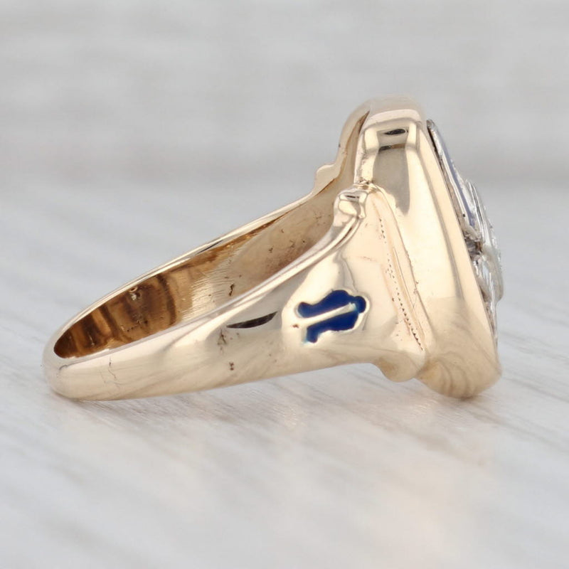 Gray Diamond Masonic Signet Ring 10k Yellow Gold Enamel Blue Lodge Insignia Size 9.25