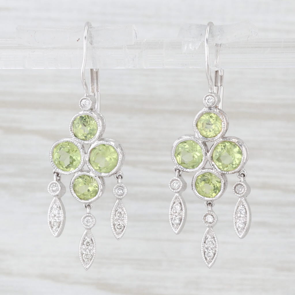 Light Gray 1.95ctw Green Peridot Diamond Dangle Earrings 14k White Gold Lever Backs