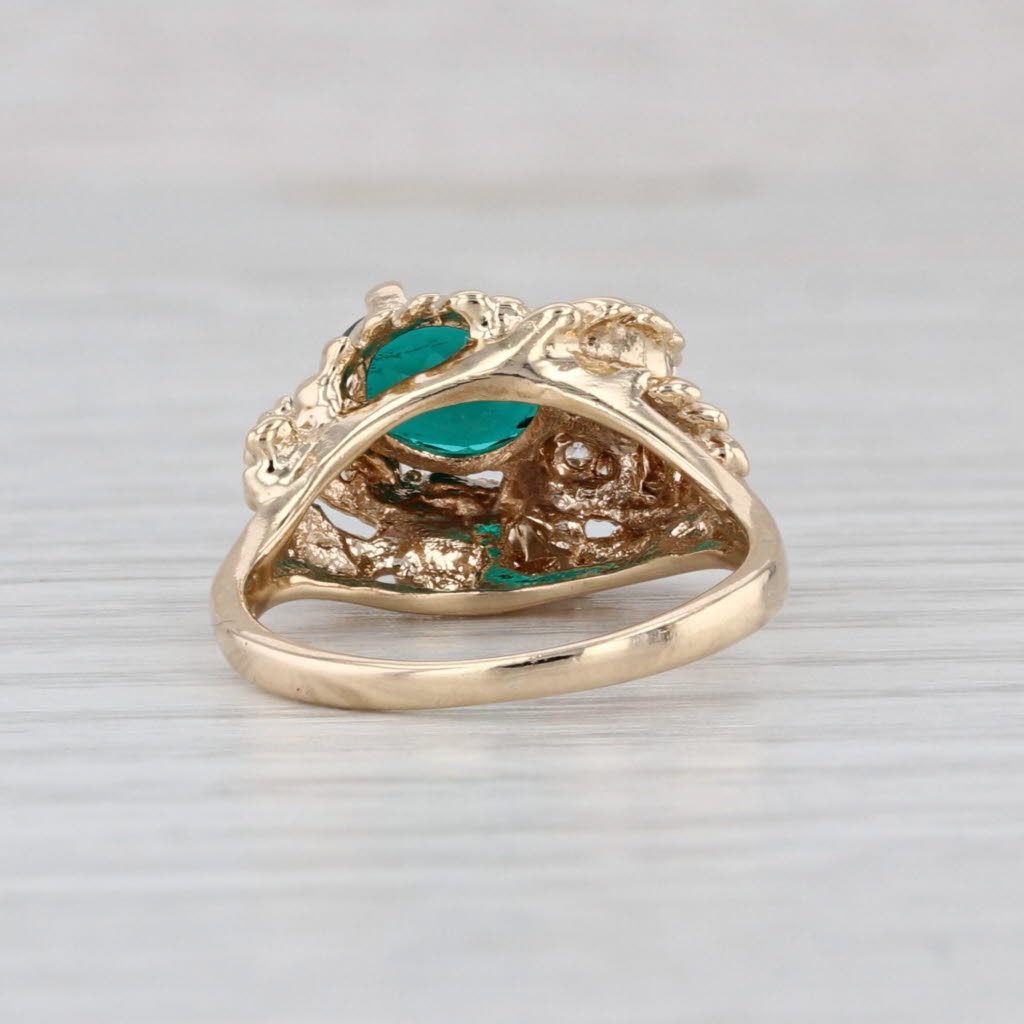 Green Glass Simulated Emerald Leaf Ring 14k Yellow Gold Size 5.5