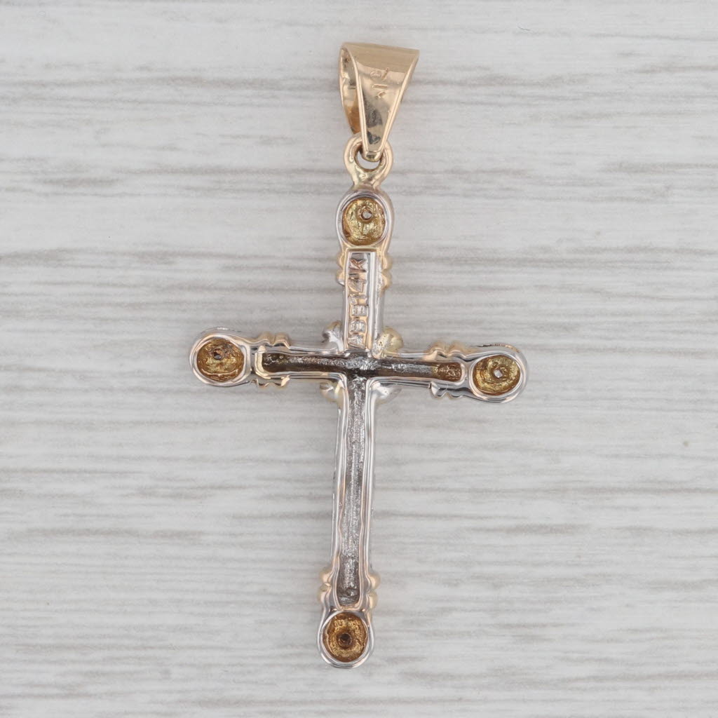 Gray 0.12ctw Diamond Cross Pendant 14k White Yellow Gold Knot Center