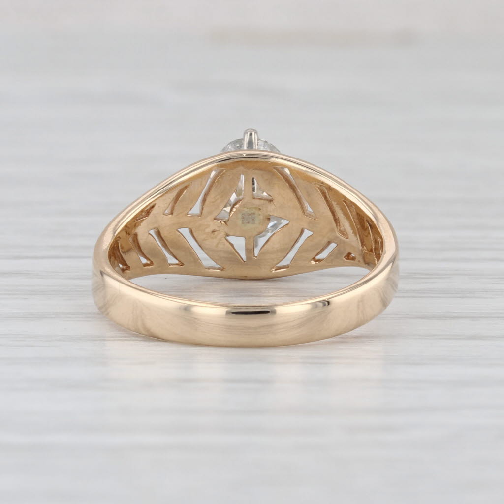 1.10ct Oval Diamond Solitaire Engagement Ring 14k Yellow Gold Size 8.5 Leaf Band
