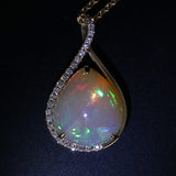 Black Opal 0.25ctw Diamond Teardrop Pendant Necklace 14k Gold 17.75" Cable Chain