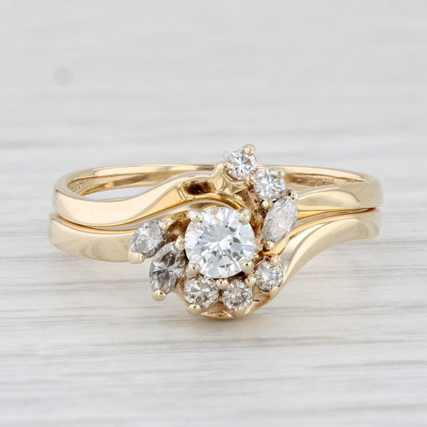 0.40ctw Round Diamond Halo Engagement Ring Wedding Band Set 14k Gold Size 7