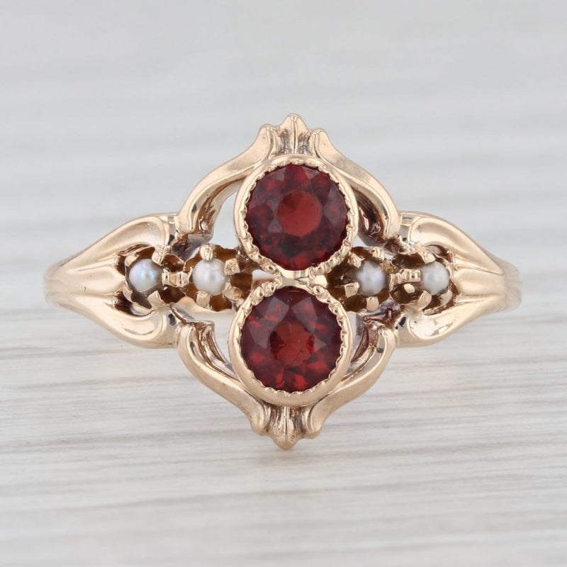 Victorian Garnet Seed Pearl 10k Yellow Gold Size 6.5 Antique Ring