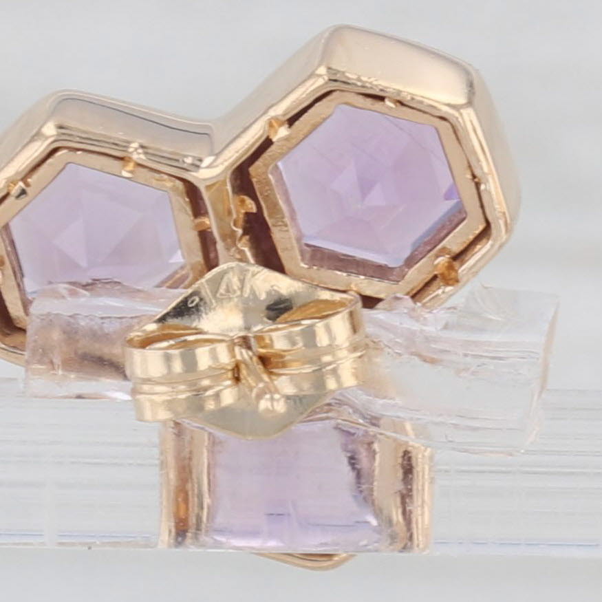 Light Gray New Amethyst Hexagon Cluster Stud Earrings 14k Yellow Gold