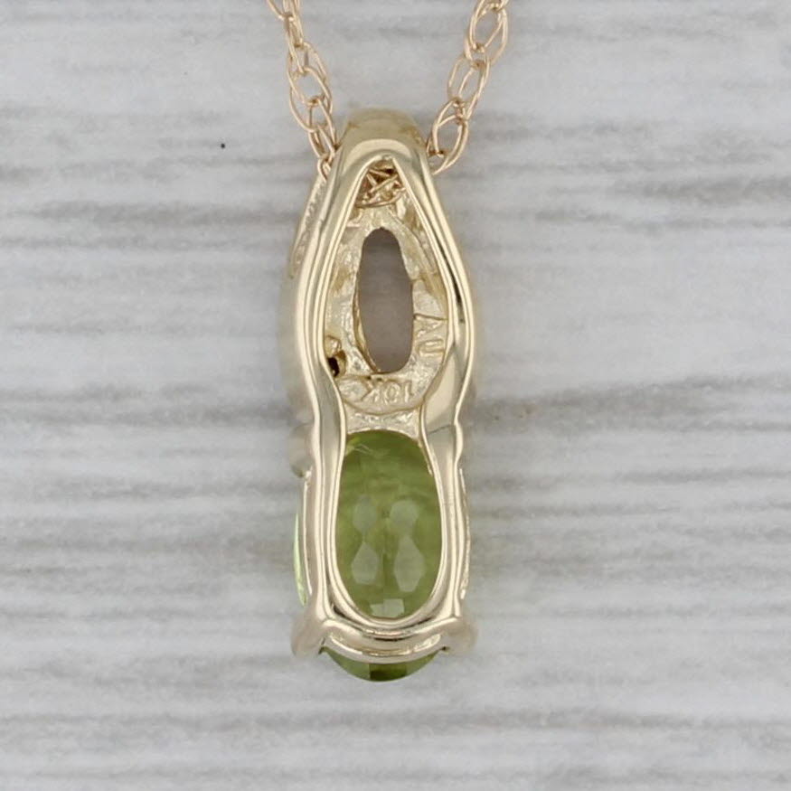 Gray 0.44ct Peridot Pendant Necklace 10k Yellow Gold Rope Chain 18" Diamond Accents