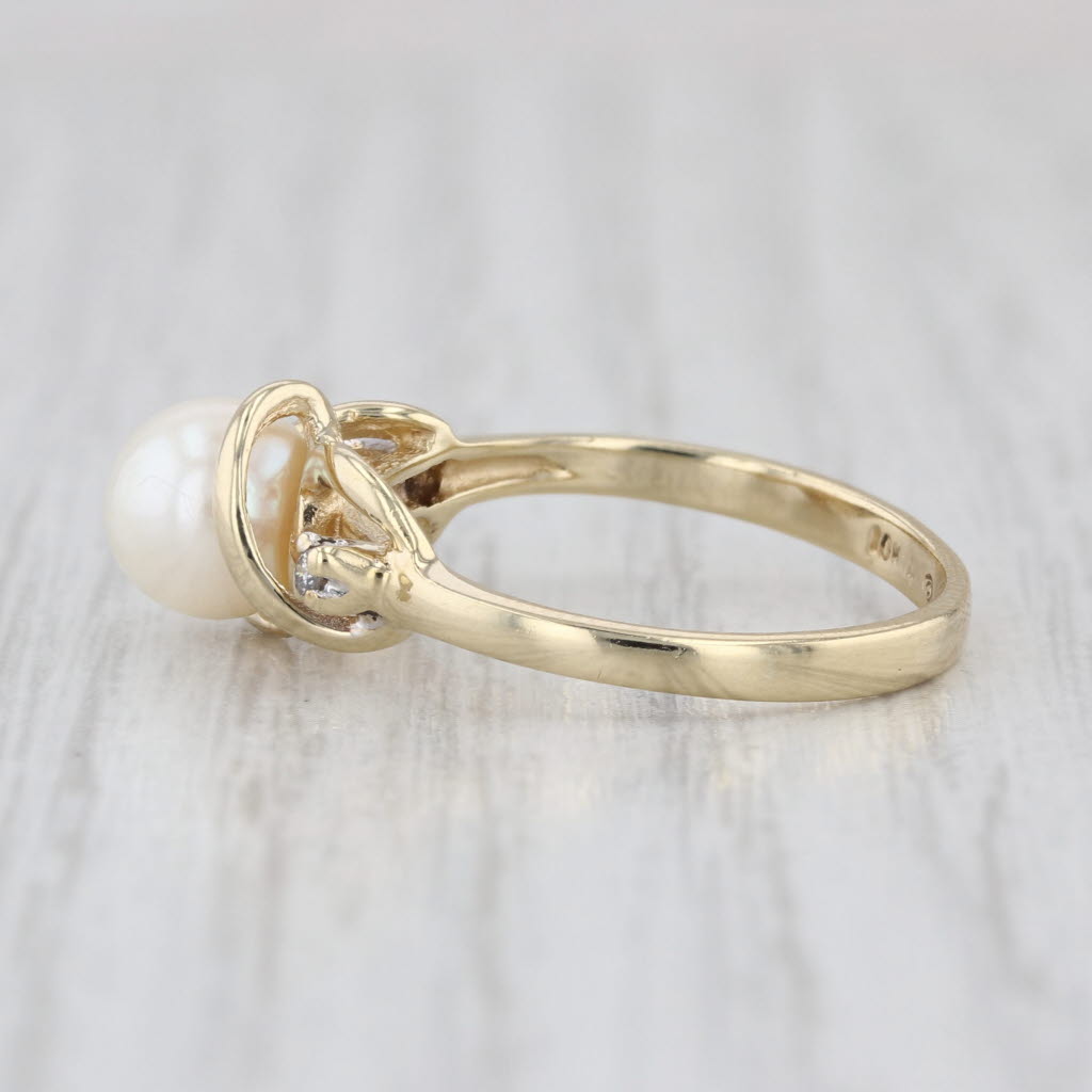 Cultured Pearl Diamond Ring 10k Yellow Gold Size 6.75