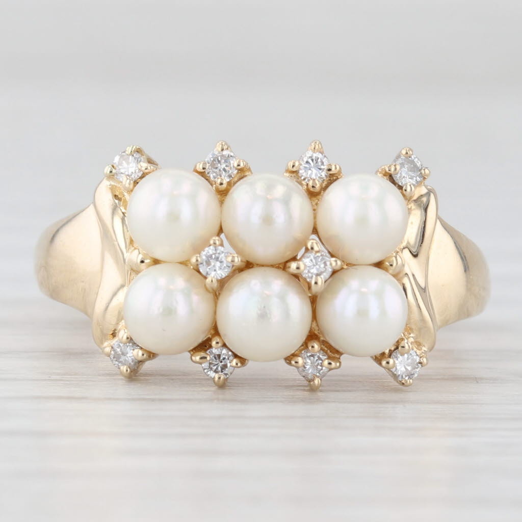 Light Gray Cultured Pearl 0.15ctw Diamond Ring 14k Yellow Gold Size 8.25
