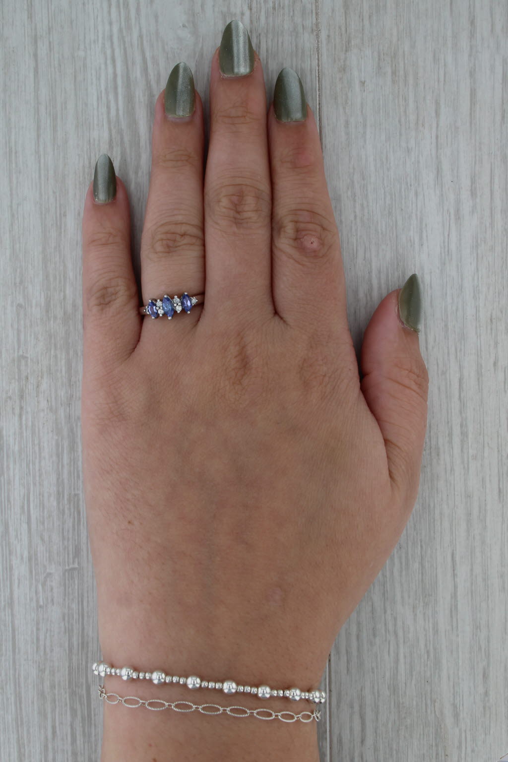 0.63ctw Tanzanite Diamond Ring 14k White Gold Size 7 3-Stone Stackable