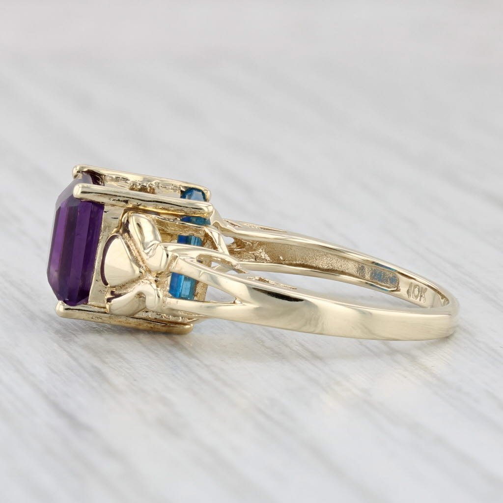 Light Gray 3.41ctw Blue Topaz Amethyst Flip Ring 10k Yellow Gold Size 5.5 Heart Accents