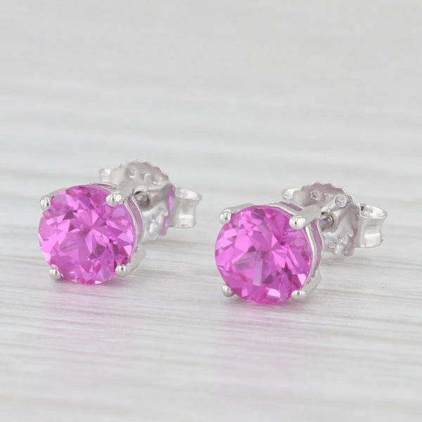 1.50ctw Pink Lab Created Sapphire Round Solitaire Stud Earrings 14k White Gold