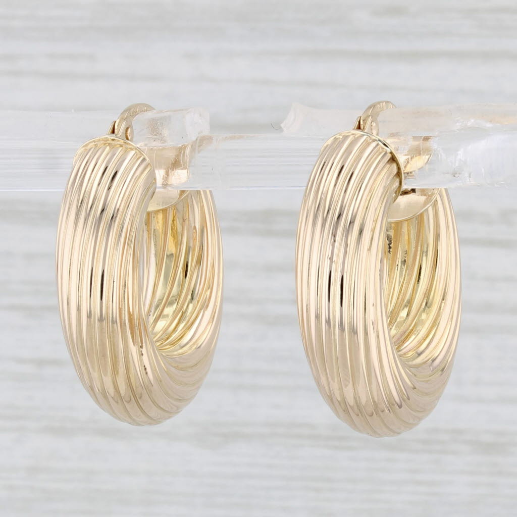 Light Gray Round Twist Hoop Earrings 14k Yellow Gold Snap Top Pierced Hoops