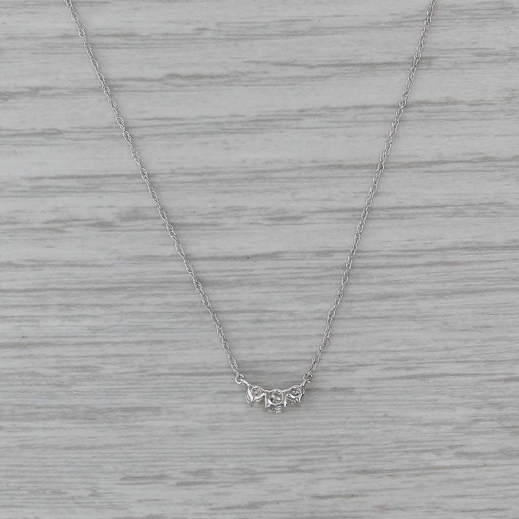 New 0.20ctw Diamond 3-Stone Pendant Necklace 14k White Gold 16"-18" Rope Chain